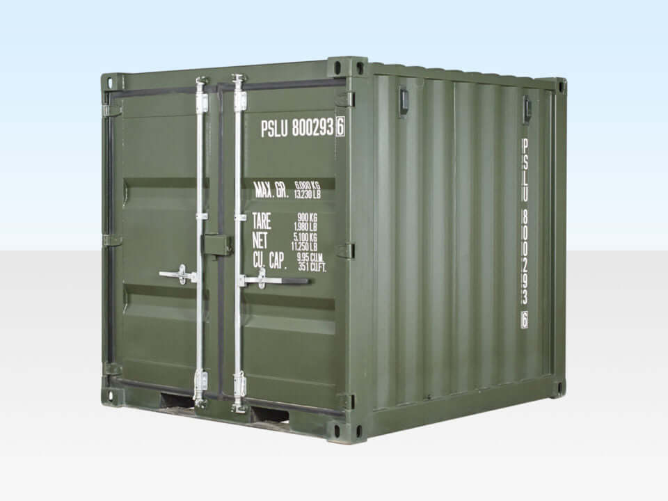 8ft One Trip Shipping Container Green (RAL 6007)