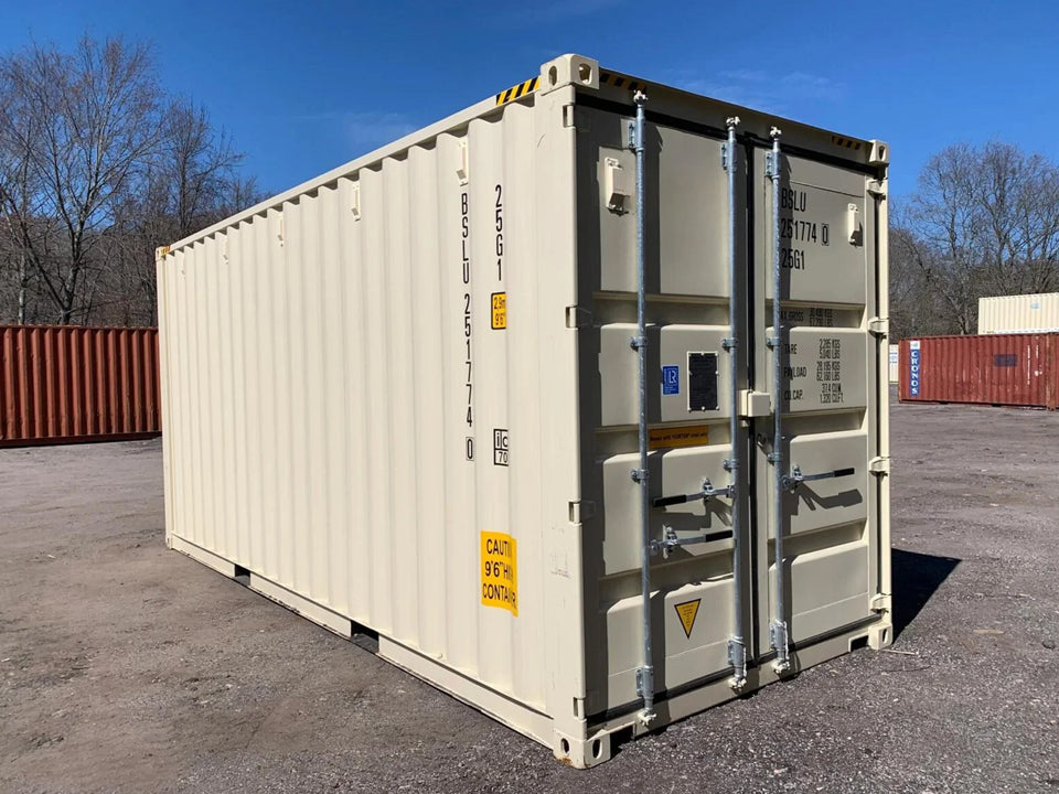 20′ x 8′ x 9.5′ Tall– New High Cube Shipping/Storage Container – Wind and Watertight – Beige