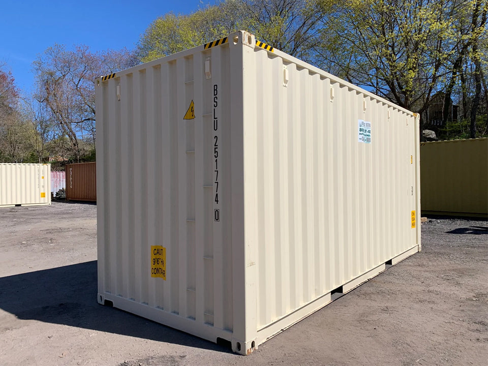 20′ x 8′ x 9.5′ Tall– New High Cube Shipping/Storage Container – Wind and Watertight – Beige
