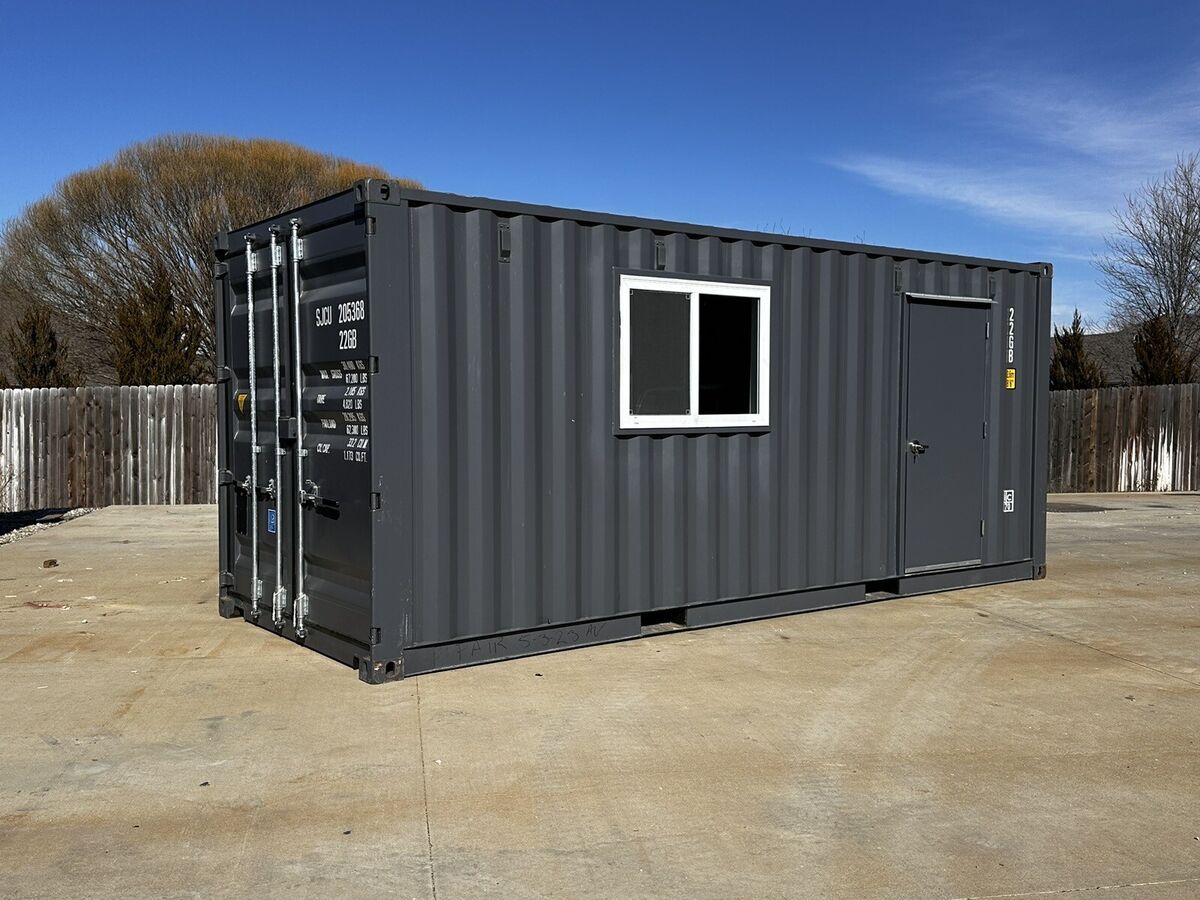 20 ft Custom Shipping Container Mobile Office 120V Slate Gray
